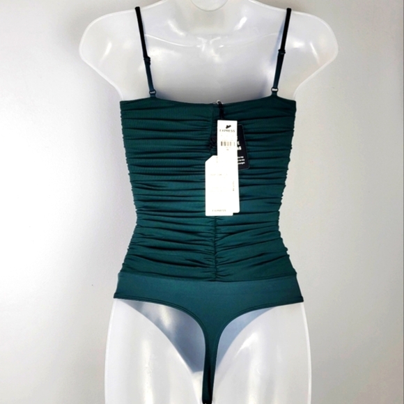 NWT Express Size XS Green Ruched Mesh Bodysuit - Picture 2 of 6